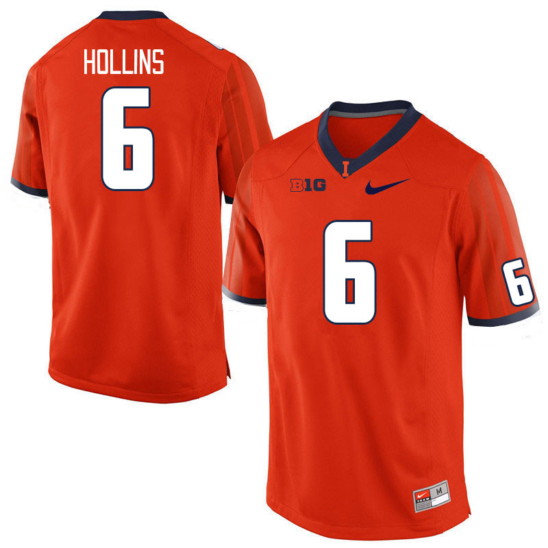 Men #6 Ashton Hollins Illinois Fighting Illini College Football Jerseys Stitched Sale-Orange